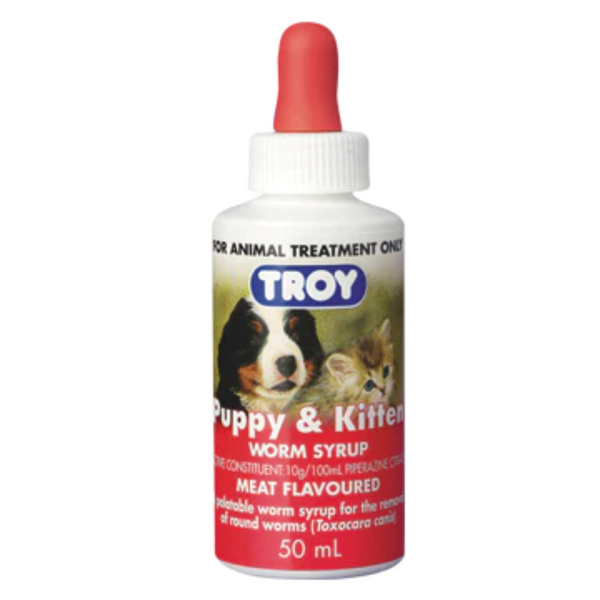 Troy Puppy and Kitten Worm Syrup 50mL (Deworming / Dewormer)